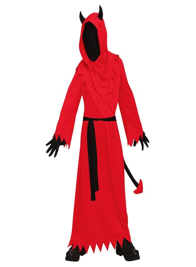 PURFUN Kids Red Devil Costume Set Girls Boys Scary Death Demon Gown Long Robe Devil Horns Head Cover Tail Black Gloves Kit Halloween Cosplay Outfit Costume Accessories Dress Up Party Prop - Image 1